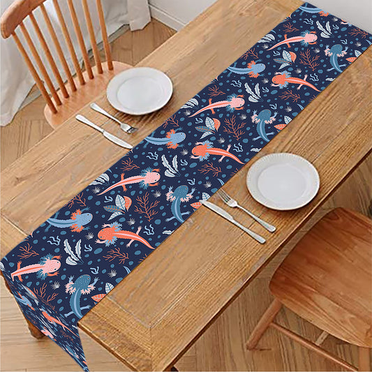 Blue Axolotl Pattern Print Table Runner