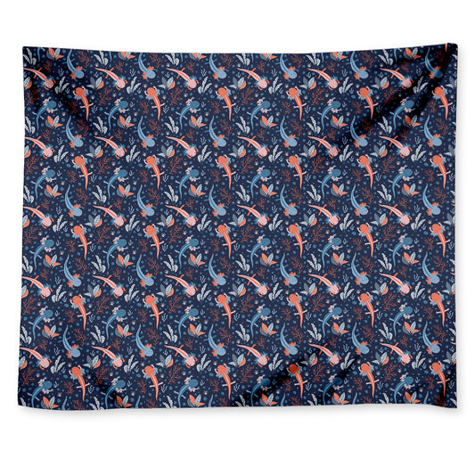 Blue Axolotl Pattern Print Tapestry