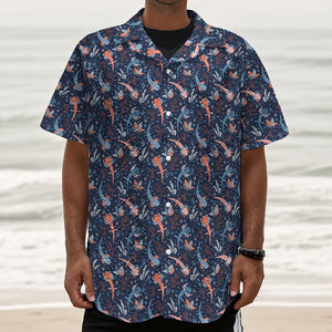 Blue Axolotl Pattern Print Textured Short Sleeve Shirt