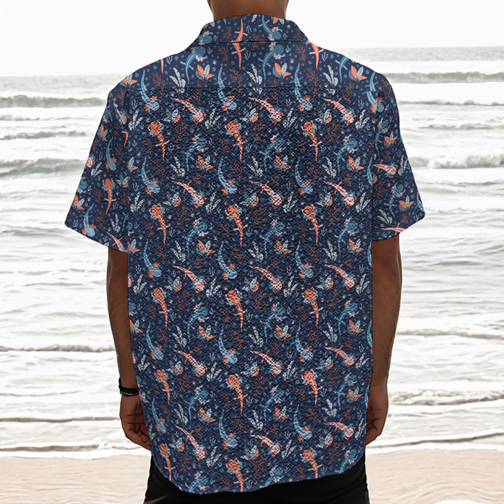 Blue Axolotl Pattern Print Textured Short Sleeve Shirt