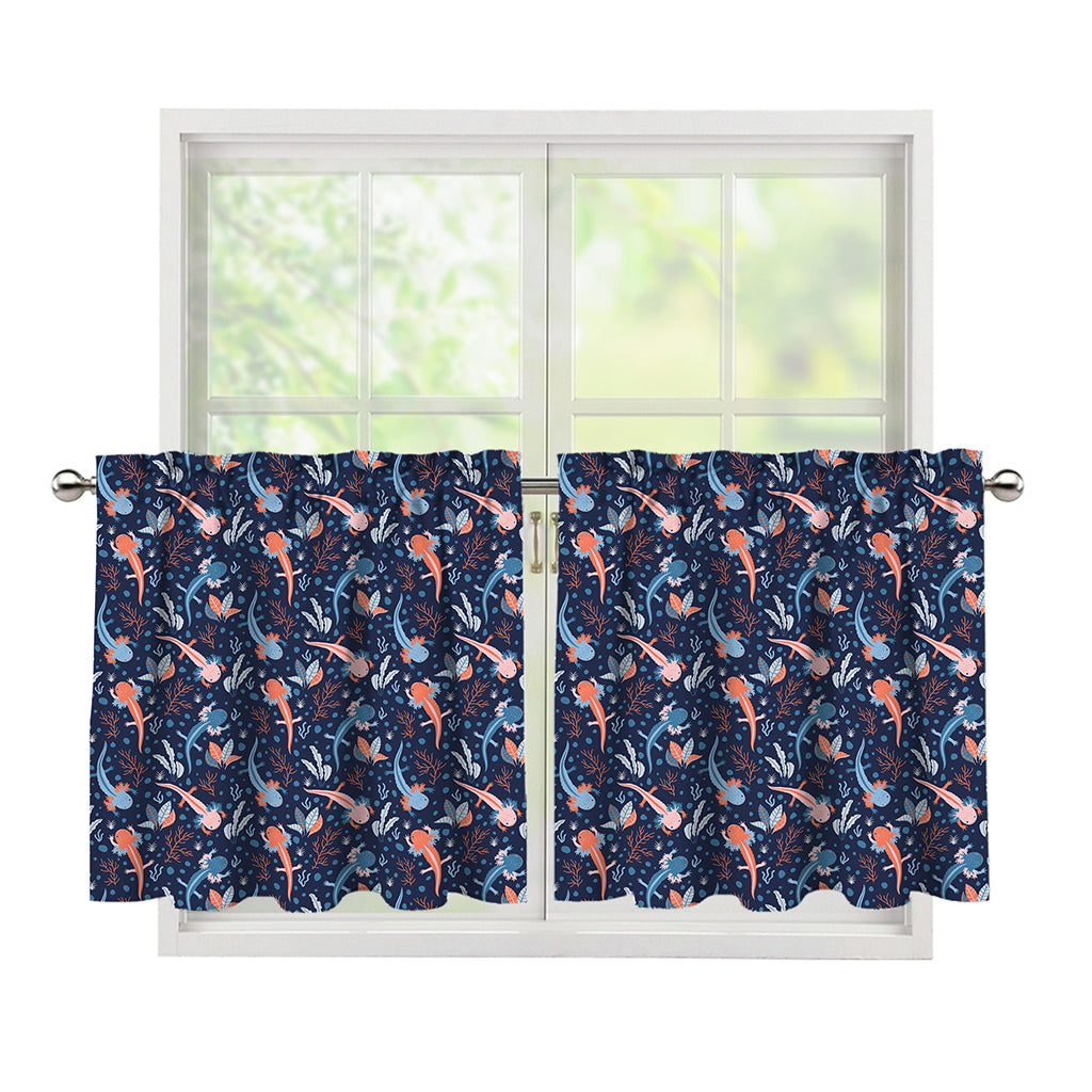 Blue Axolotl Pattern Print Tier Curtains