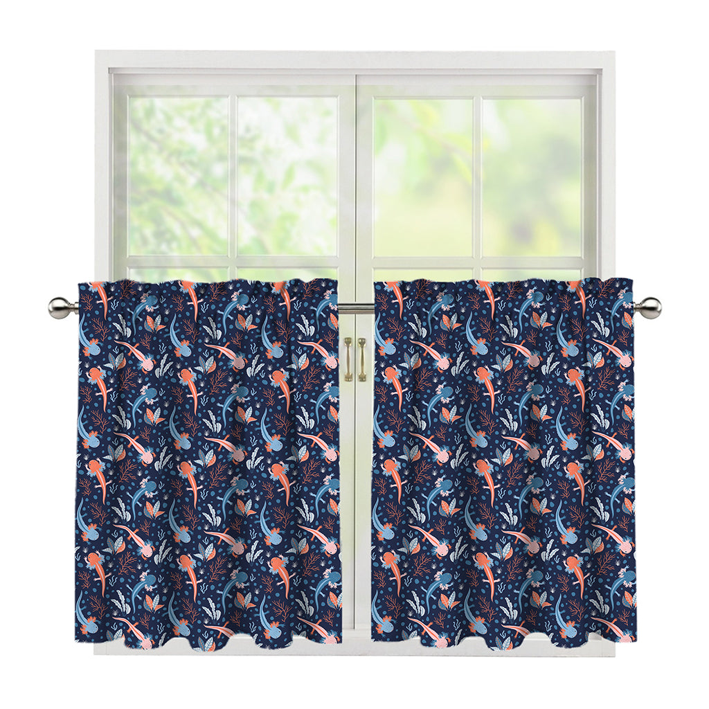 Blue Axolotl Pattern Print Tier Curtains