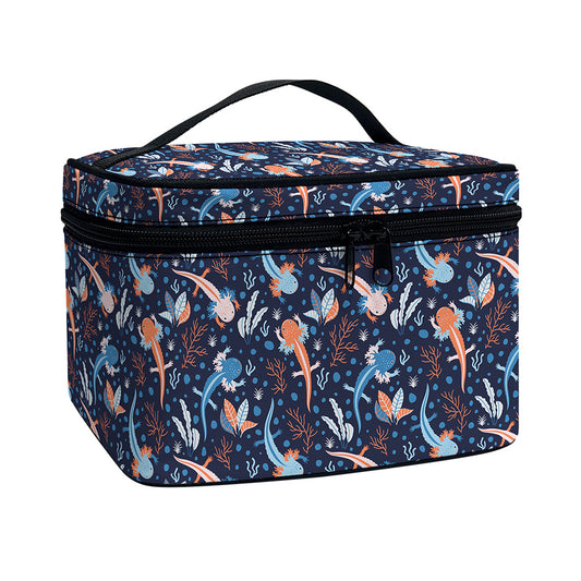 Blue Axolotl Pattern Print Travel Makeup Bag