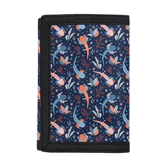 Blue Axolotl Pattern Print Trifold Wallet