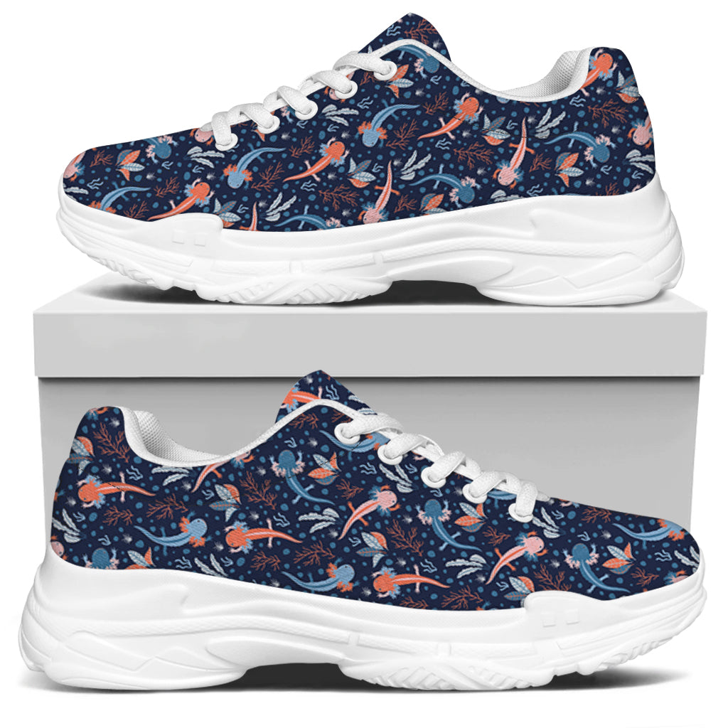 Blue Axolotl Pattern Print White Chunky Shoes