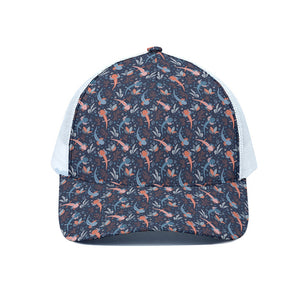 Blue Axolotl Pattern Print White Mesh Trucker Cap