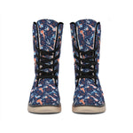 Blue Axolotl Pattern Print Winter Boots