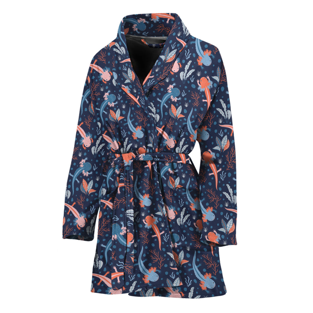 Blue Axolotl Pattern Print Women's Bathrobe