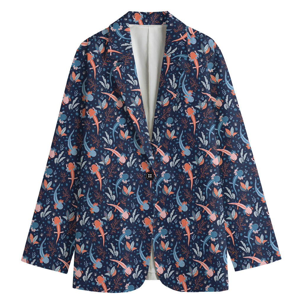 Blue Axolotl Pattern Print Women's Blazer