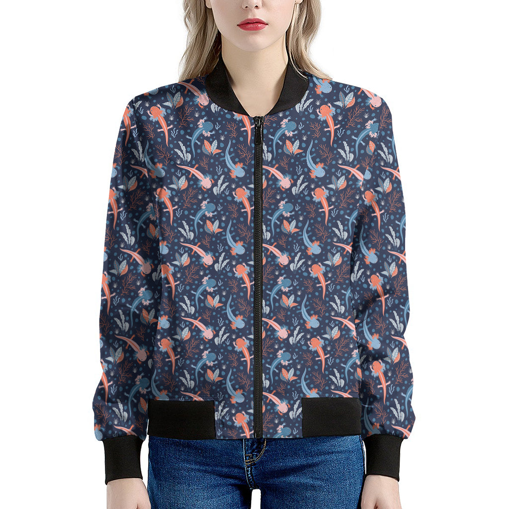 Blue Axolotl Pattern Print Women's Bomber Jacket