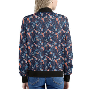 Blue Axolotl Pattern Print Women's Bomber Jacket