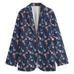 Blue Axolotl Pattern Print Women's Cotton Blazer