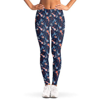 Blue Axolotl Pattern Print Women's Leggings