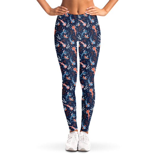 Blue Axolotl Pattern Print Women's Leggings