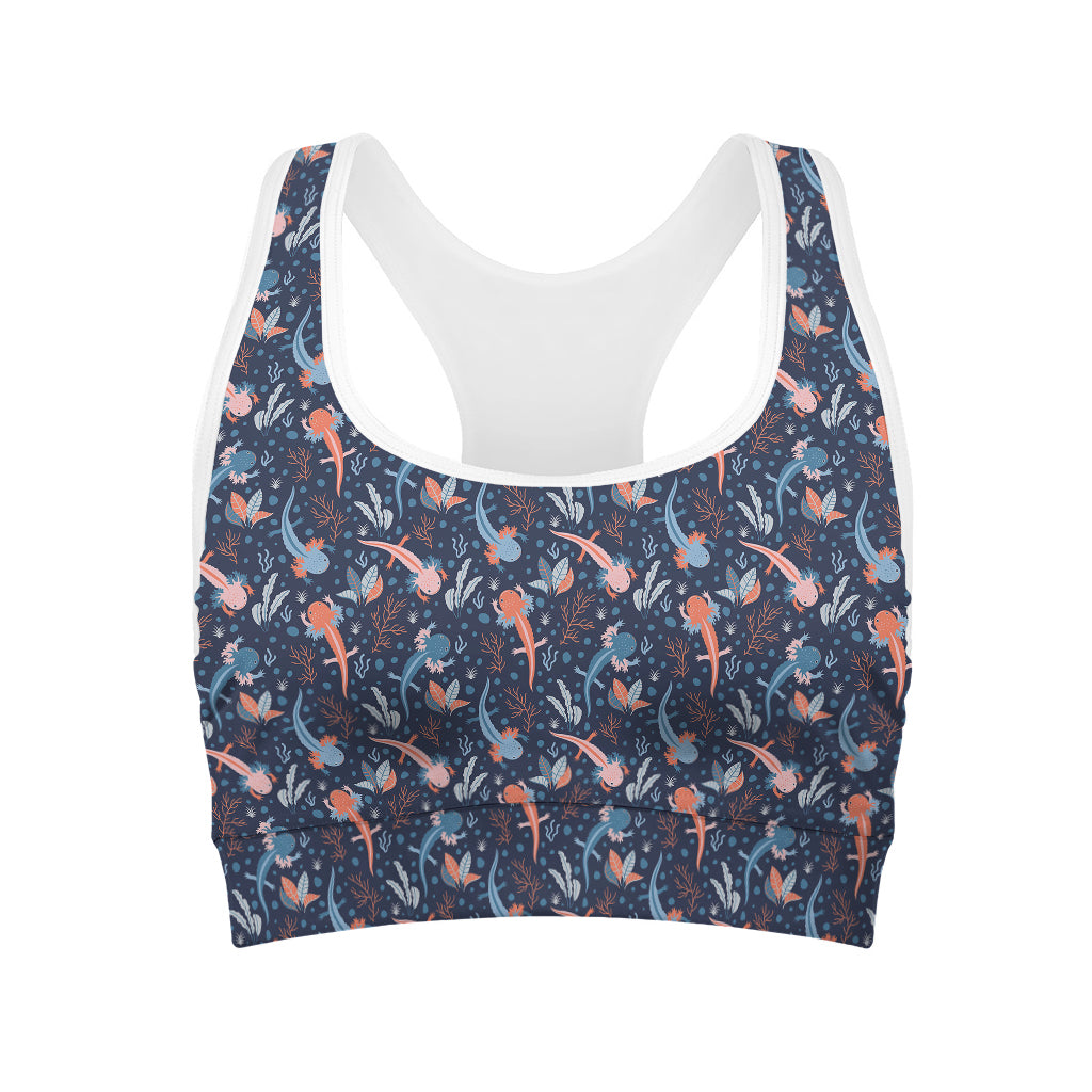 Blue Axolotl Pattern Print Women's Sports Bra