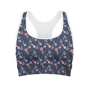 Blue Axolotl Pattern Print Women's Sports Bra