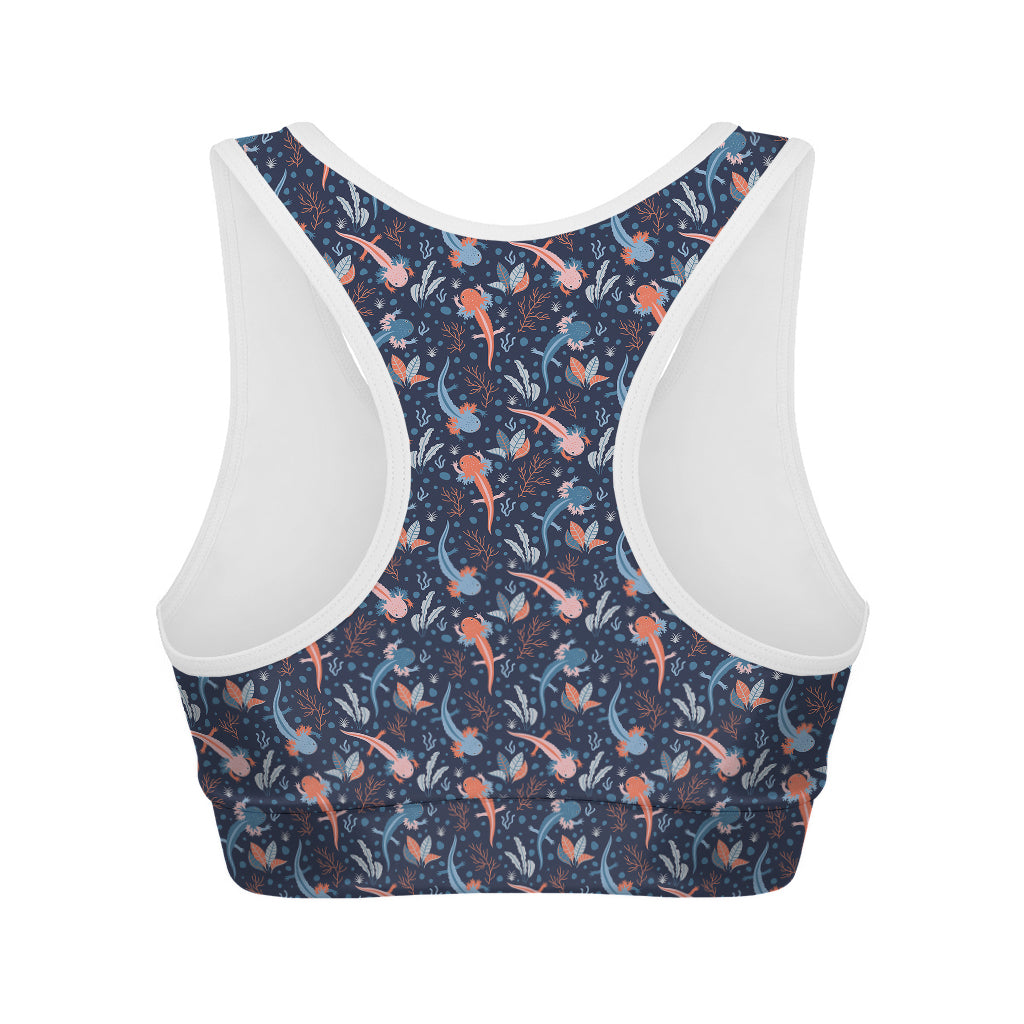 Blue Axolotl Pattern Print Women's Sports Bra