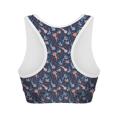 Blue Axolotl Pattern Print Women's Sports Bra