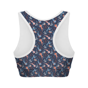 Blue Axolotl Pattern Print Women's Sports Bra