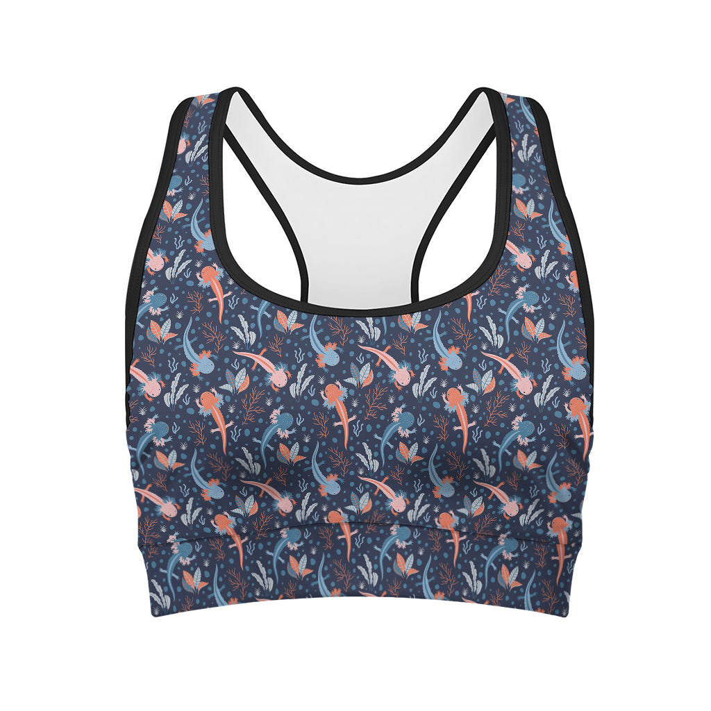 Blue Axolotl Pattern Print Women's Sports Bra