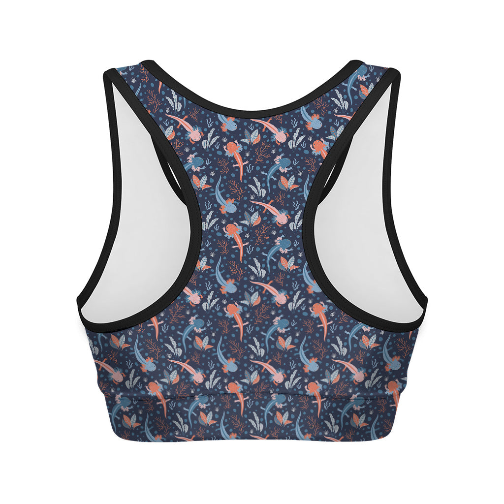 Blue Axolotl Pattern Print Women's Sports Bra