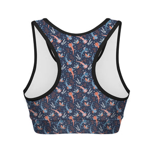 Blue Axolotl Pattern Print Women's Sports Bra