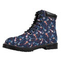 Blue Axolotl Pattern Print Padded Collar Lace Up Boots