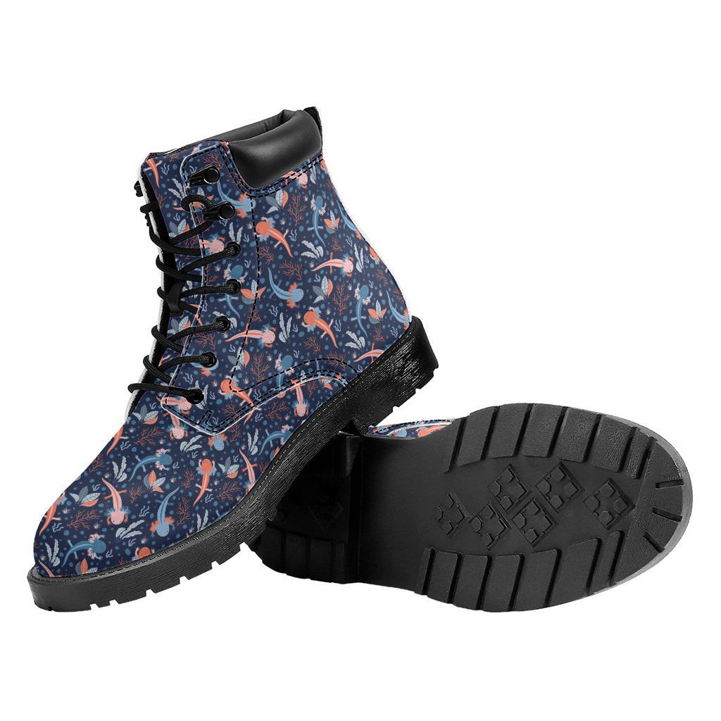 Blue Axolotl Pattern Print Work Boots