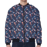 Blue Axolotl Pattern Print Zip Sleeve Bomber Jacket