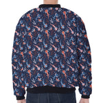 Blue Axolotl Pattern Print Zip Sleeve Bomber Jacket