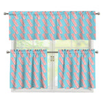 Blue Bacon Pattern Print 3 Piece Kitchen Curtains
