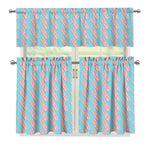 Blue Bacon Pattern Print 3 Piece Kitchen Curtains