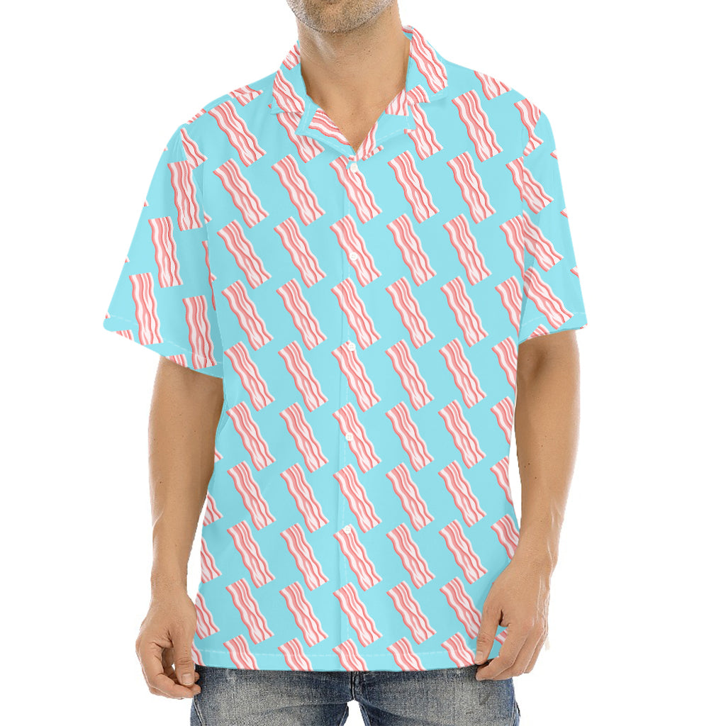 Blue Bacon Pattern Print Aloha Shirt