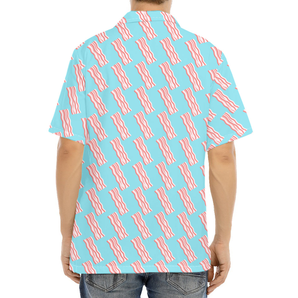 Blue Bacon Pattern Print Aloha Shirt