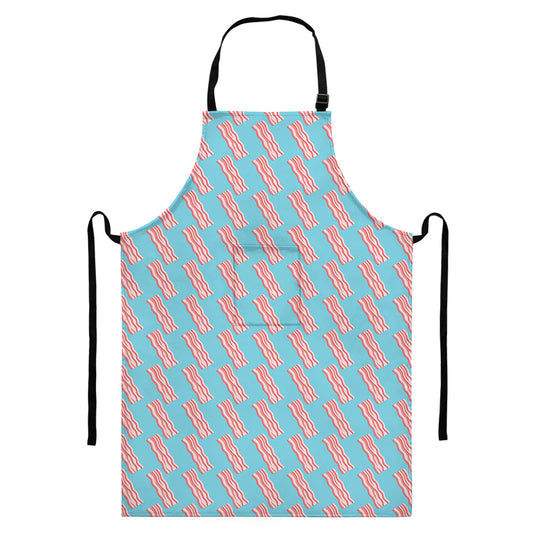 Blue Bacon Pattern Print Bib Apron With Pocket