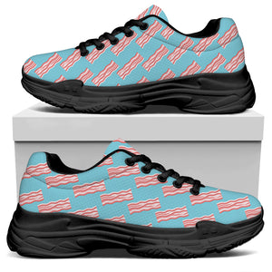 Blue Bacon Pattern Print Black Chunky Shoes