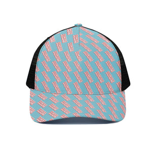 Blue Bacon Pattern Print Black Mesh Trucker Cap