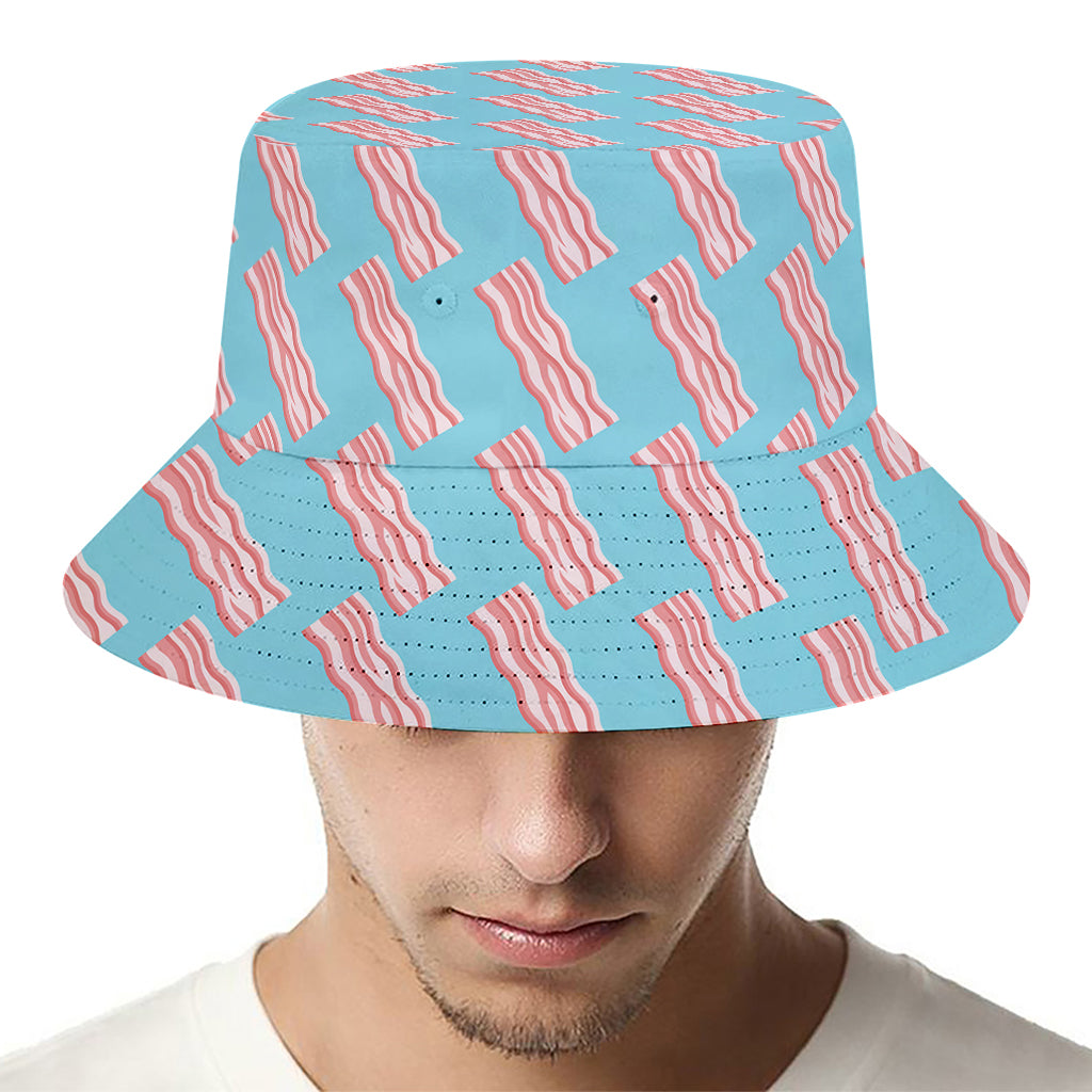 Blue Bacon Pattern Print Bucket Hat