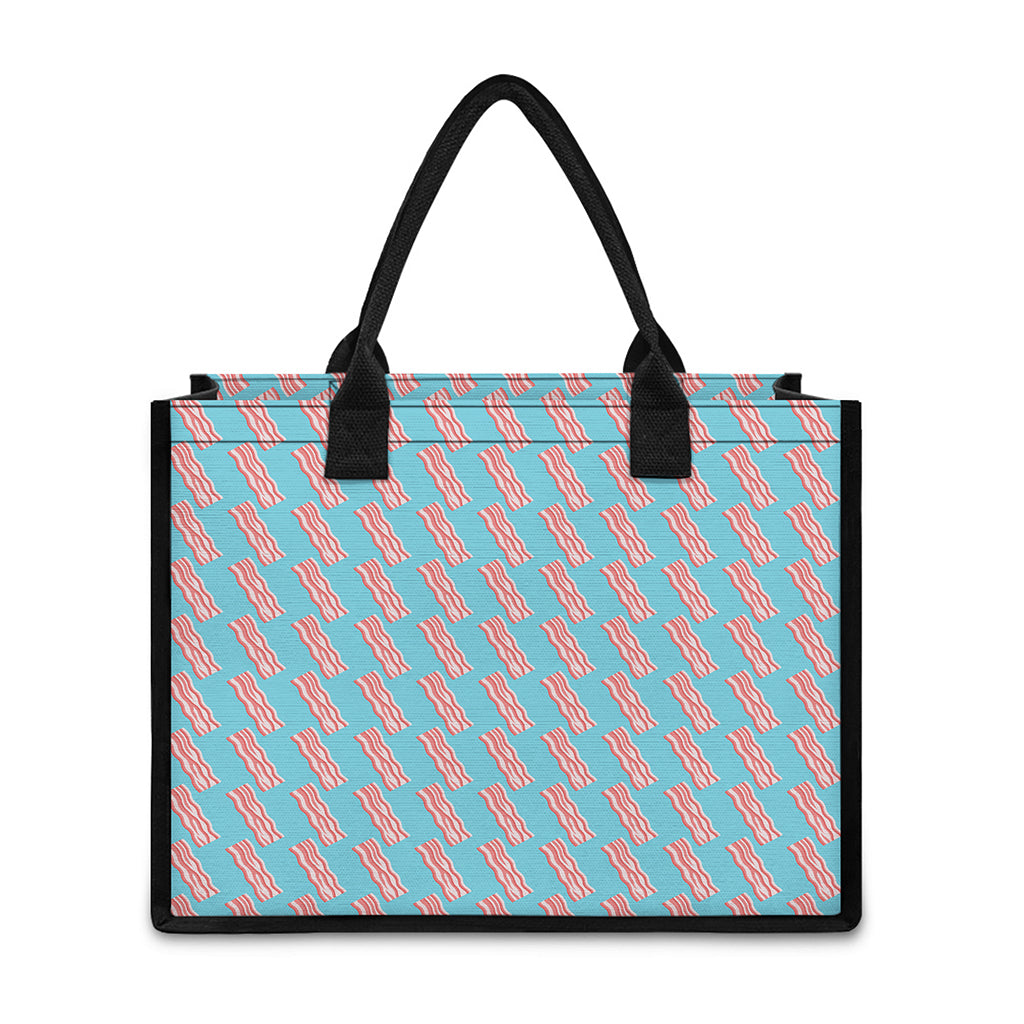 Blue Bacon Pattern Print Canvas Tote Bag