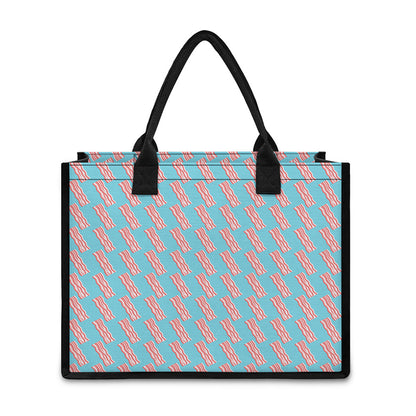 Blue Bacon Pattern Print Canvas Tote Bag