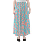 Blue Bacon Pattern Print Chiffon Maxi Skirt