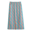 Blue Bacon Pattern Print Cotton Front Slit Maxi Skirt