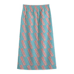 Blue Bacon Pattern Print Cotton Front Slit Maxi Skirt