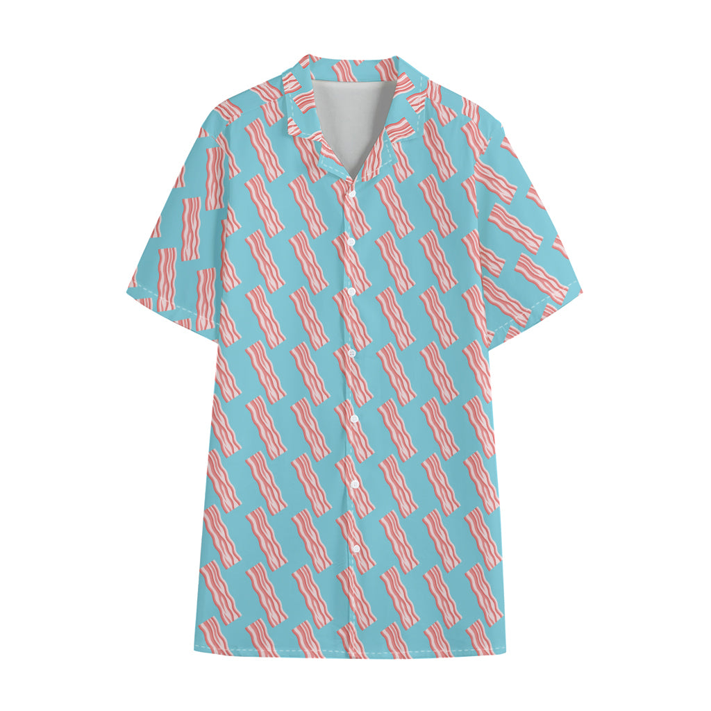 Blue Bacon Pattern Print Cotton Hawaiian Shirt