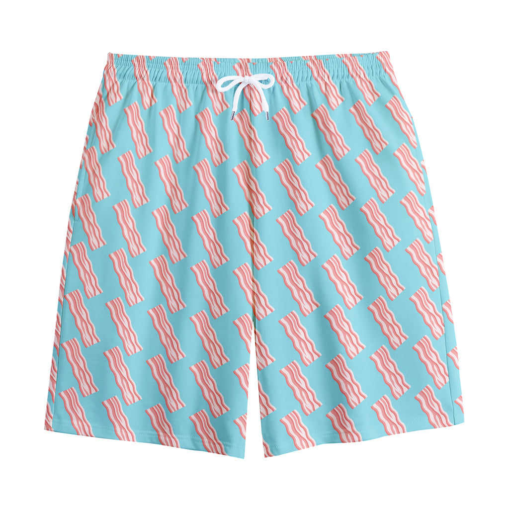 Blue Bacon Pattern Print Cotton Shorts