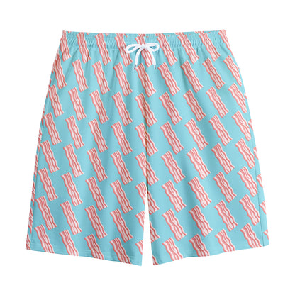 Blue Bacon Pattern Print Cotton Shorts