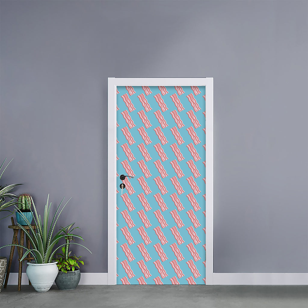 Blue Bacon Pattern Print Door Sticker