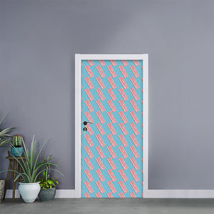 Blue Bacon Pattern Print Door Sticker