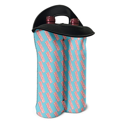 Blue Bacon Pattern Print Double Neoprene Wine Tote
