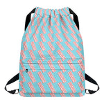 Blue Bacon Pattern Print Drawstring Backpack